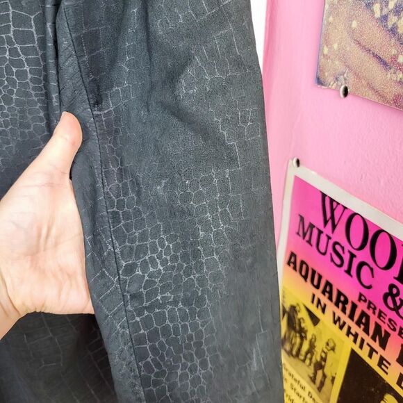 Vintage 80s Bermans Black Reptile Print Suede Leather Blazer Jacket - Picture 6 of 8